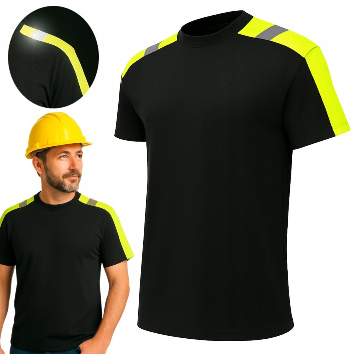 Koszulka robocza MĘSKA ODBLASKOWA T-SHIRT męski ochronna BHP PRZEWIEWNA L
