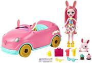 Lalki dla dziewczynek - Enchantimals Bunnymobile samochód (25,9 cm) 10-częściowy zestaw z lalką, figurką królika i akcesoriami HCF85 - miniaturka - grafika 1