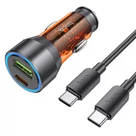 Akcesoria do smartwatchy - HOCO ładowarka samochodowa USB QC 18W + Typ C 25W + kabel Typ C do Typ C PD43W NZ12A transparentna pomarańczowa - miniaturka - grafika 1