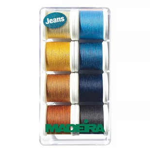 Madeira Zestaw grubszych nici do szycia Areofil Extra Strong Jeans 8 x 100m Madeira 8005 - Akcesoria i części do maszyn do szycia - miniaturka - grafika 1