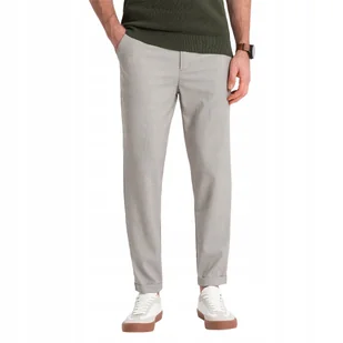 Męskie spodnie chino REGULAR FIT z gumką - szaro-beżowe V1 OM-PACP-0157 S - Spodnie męskie - miniaturka - grafika 1