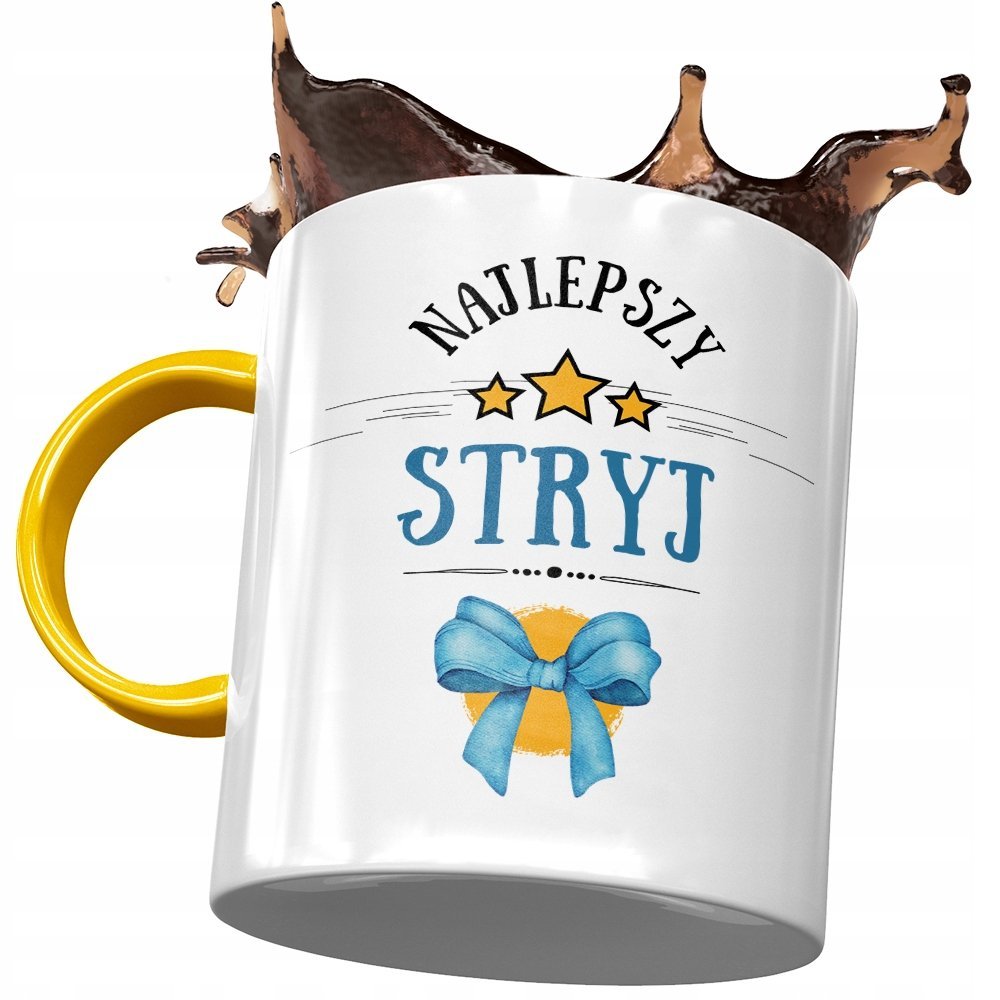 Kubek Żółty Dla Stryja na Urodziny na Prezent z Nadrukiem ze Zdjęciem + Opakowanie na prezent (wzór 02)