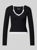 Bluzki damskie - Bluzka o kroju slim fit z długim rękawem i fakturowanym wzorem - miniaturka - grafika 1