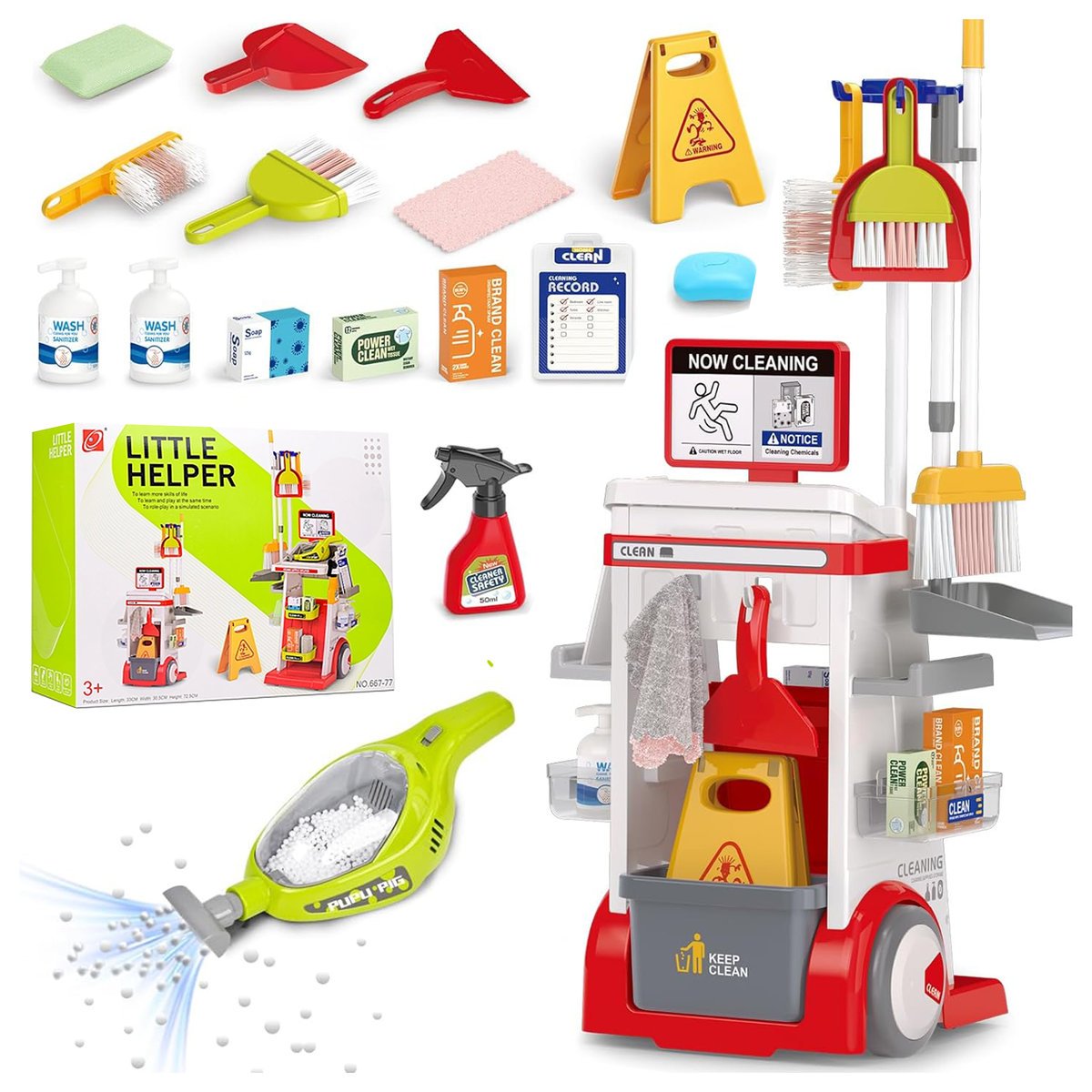 ZESTAW WÓZEK DO SPRZĄTANIA DLA DZIECI 22w1 ODKURZACZ F. SSANIA DUŻY ZESTAW