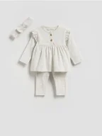 Komplety dla niemowląt - Reserved - Bawełniany komplet z opaską - złamana biel - miniaturka - grafika 1