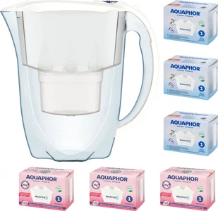 Dzbanek do filtrowania wody Aquaphor Amethyst + 6 wkładów 3+3Mg, biały - Dzbanki filtrujące - miniaturka - grafika 1