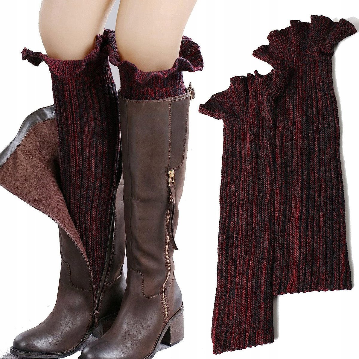 Ocieplacze Do Butów Na Nogi Dzianina Wełna Bordo
