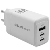 Ładowarki do telefonów - Qoltec Ładowarka sieciowa 65W GaN 5-20V 3-3.35A 2 x USB-C PD 1 x USB QC 3.0 Biała - miniaturka - grafika 1