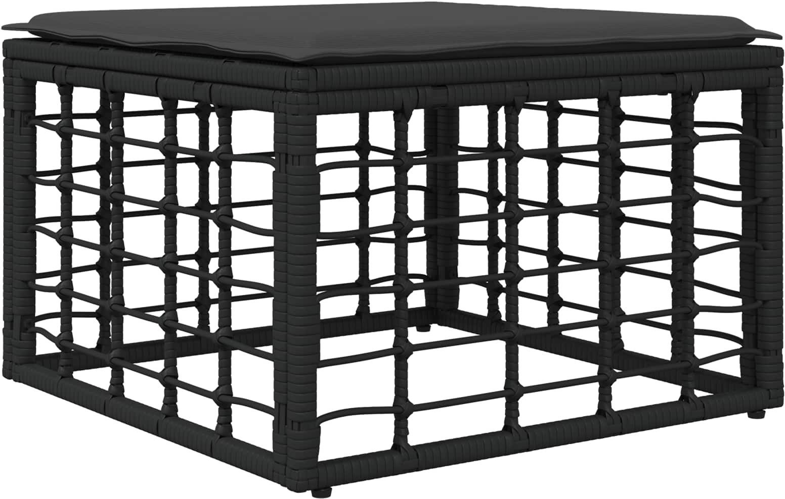 vidaXL Pufa ogrodowa z poduszką Czarny 55 x 55 x 37 cm polirattan 42026737