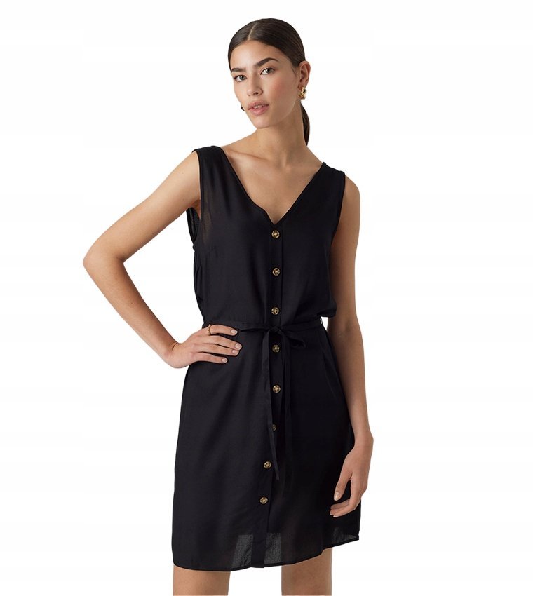 VERO MODA CZARNA SUKIENKA MINI Z DEKOLTEM V I PASKIEM S 6FA