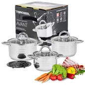 Zestawy garnków i patelni - Zestaw 3 garnków ze stali nierdzewnej + podstawka TOPFANN Avant garnki nierdzewne do gotowania gaz indukcja - miniaturka - grafika 1