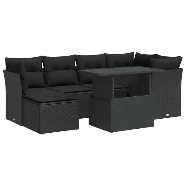 Zestaw wypoczynkowy z rattanem PE, czarny, wymiary: 55 x 62 x 69 cm