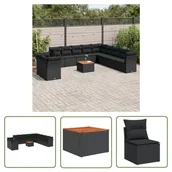 Meble ogrodowe - The Living Store 12-cz. zestaw mebli do ogrodu - z poduszkami - czarny - polirattan - Sofa Ogrodowa - miniaturka - grafika 1