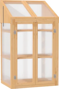 Outsunny drewniana zimna rama, mini szklarnia 70 x 50 x 120 cm, szklarnia z pokrywą, oknem, podwójnymi drzwiami, półprzezroczysta zimna rama z 3 półkami, odporna na zimę podniesiona grządka do ogrodu, na balkon, brązowa - Szklarnie ogrodowe - miniaturka - grafika 1