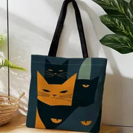 Torebki damskie - TEMU 1 szt. Nowoczesna minimalistyczna torba na ramię z nadrukiem kota - Ciemnobrązowo-Pomarańczowa - Wytrzymała torba z otwartym górnym otworem i - miniaturka - grafika 1