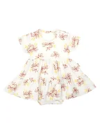 Body dla niemowląt - Dziewczęce sukienko-body krótki rękaw w kwiatki kremowe Nicol,r.68 - miniaturka - grafika 1