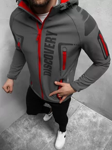 KURTKA SOFTSHELL MĘSKA Z KAPTUREM SZARO-CZERWONA OZONEE JS/HH025/2B - Ozonee - Kurtki męskie - miniaturka - grafika 1