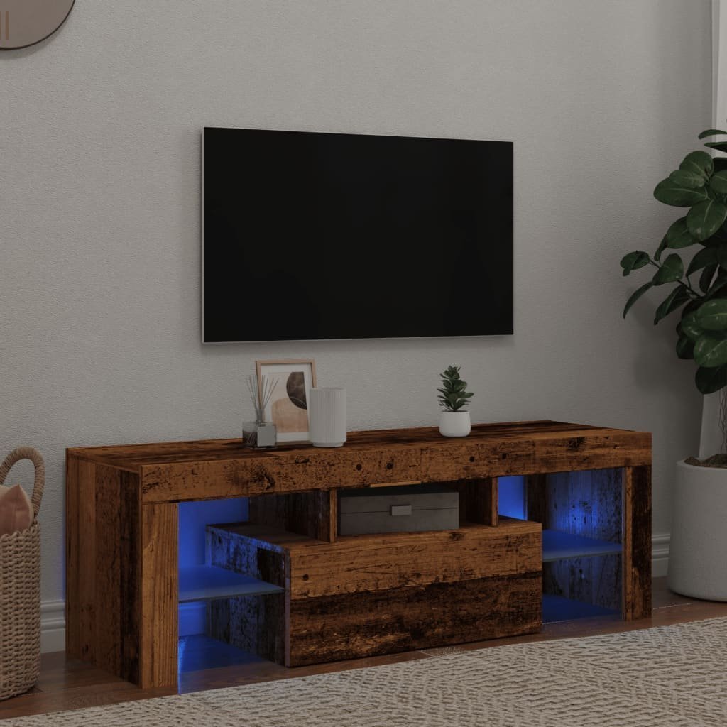 vidaXL vidaXL Szafka pod TV z oświetleniem LED, stare drewno, 120x36,5x40 cm