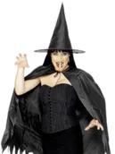Dodatki do strojów karnawałowych - Smiffys Czarownica czarna peleryna kapelusz nos 29229 - miniaturka - grafika 1