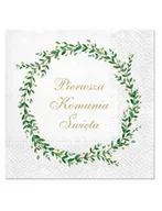 Pamiątka Pierwszej Komunii Świętej - PAW Serwetki komunijne Pierwsza Komunia Święta z wieńcem - 33 cm - 20 szt SDL151200 - miniaturka - grafika 1