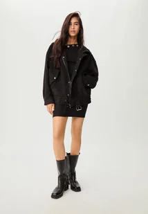 Stradivarius Kurtka typu biker ze sztucznego zamszu Czarny S - Kurtki damskie - miniaturka - grafika 1