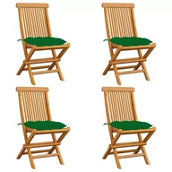 Fotele i krzesła ogrodowe - vidaXL Krzesła ogrodowe, zielone poduszki, 4 szt., lite drewno tekowe 3062588 - miniaturka - grafika 1