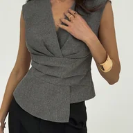 Koszule damskie - TEMU Elegancka Damska Koszula Letnia Jednolita Kolorowa Prosta z Dekoltem w Serek Bez Rękawów Elegancka Koszula - miniaturka - grafika 1