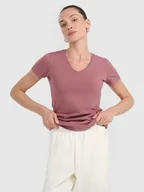 Koszulki i topy damskie - 4F T-shirt slim gładki damski - różowy XS - miniaturka - grafika 1