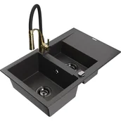 Zlewozmywaki z baterią - Mexen Gaspar zlewozmywak granitowy 1,5-komorowy z ociekaczem i baterią kuchenną Aster, czarny nakrapiany - miniaturka - grafika 1