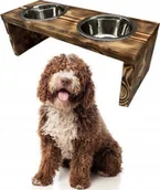 Miski dla psów - QLS STOJAK PODWÓJNY NA MISKI DLA PSA DREWNIANY L - miniaturka - grafika 1