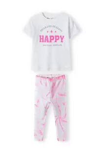 Komplety dla niemowląt - Komplet niemowlęcy - biały t-shirt + różowe legginsy - grafika 1