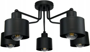 Lampa Czarna Wisząca Sufitowa Żyrandol Loft Czarny Tuba 5 Led Struktura E27 - Lampy sufitowe - miniaturka - grafika 1