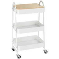 Wózki kuchenne - HOMCOM Wózek kuchenny 3-poziomowy metalowy z dużą przestrzenią do przechowywania i pokrywą do kuchni i biura Stal Biały 45 x 31 x 79,4 cm - miniaturka - grafika 1