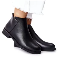 Botki damskie - Płaskie Botki Ocieplane Sergio Leone BT511 Czarne - miniaturka - grafika 1