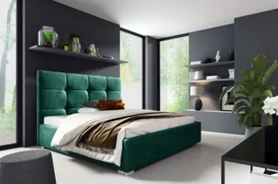 Łóżko tapicerowane pikowane z materacem Harry 140x200 Zielone Metalowy Stelaż - Łóżka - miniaturka - grafika 1