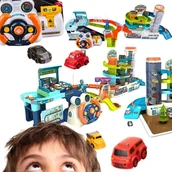 Zabawki konstrukcyjne - Tor Przeszkód Dla Samochodów Interaktywny Parking Winda Kierownica Auta XXL - miniaturka - grafika 1