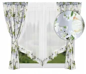 Firany - FIRANA GOTOWA WOAL 400x160 FIRANKA KOLOROWA ZASŁONA W LIŚCIE KWIATY ZESTAW - miniaturka - grafika 1