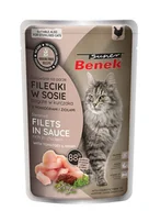Mokra karma dla kotów - SUPER BENEK Bezzbożowe fileciki gotowane na parze bogate w kurczaka, z pomidorami i ziołami, w sosie 85g - miniaturka - grafika 1