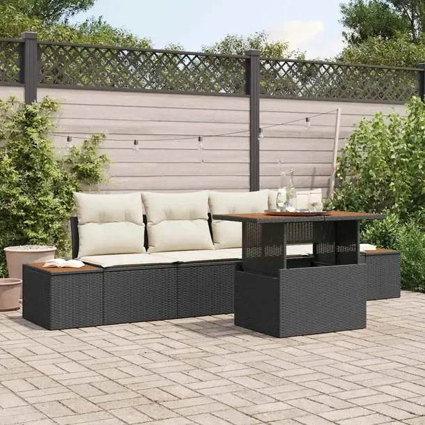 Zestaw Sof Ogrodowych Modularny Czarno-Biały, Stal Rattan, 60cm