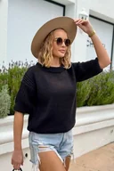 Swetry damskie - Sweter oversize z krótkim rękawem - czarny One size - miniaturka - grafika 1