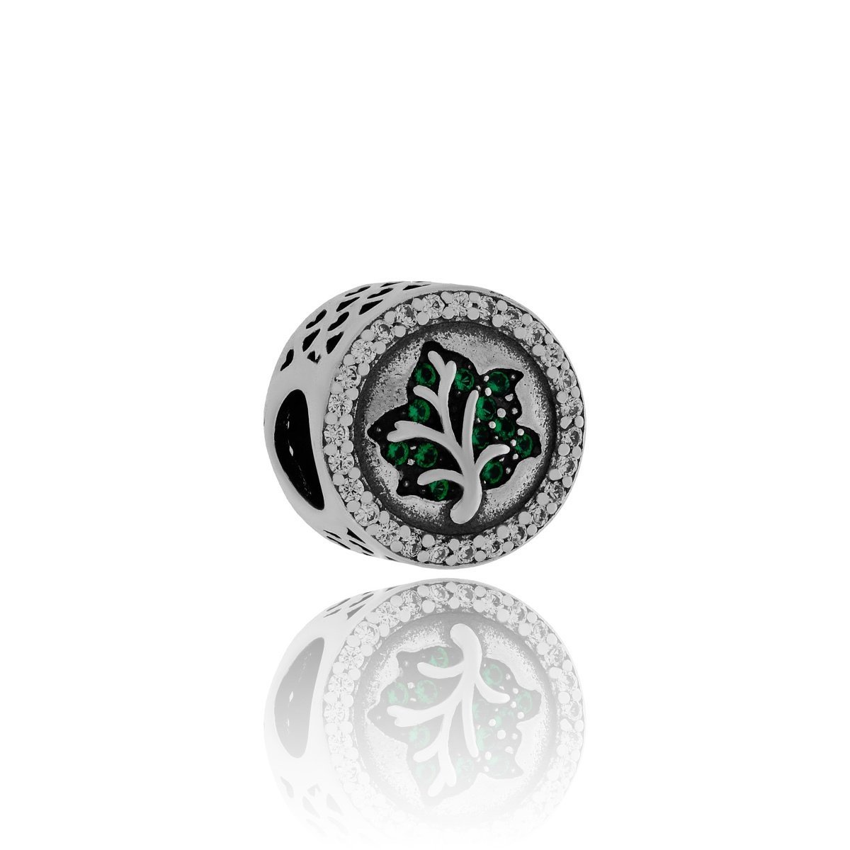 Srebrna zawieszka do bransoletki charms liść z cyrkoniami pr.925