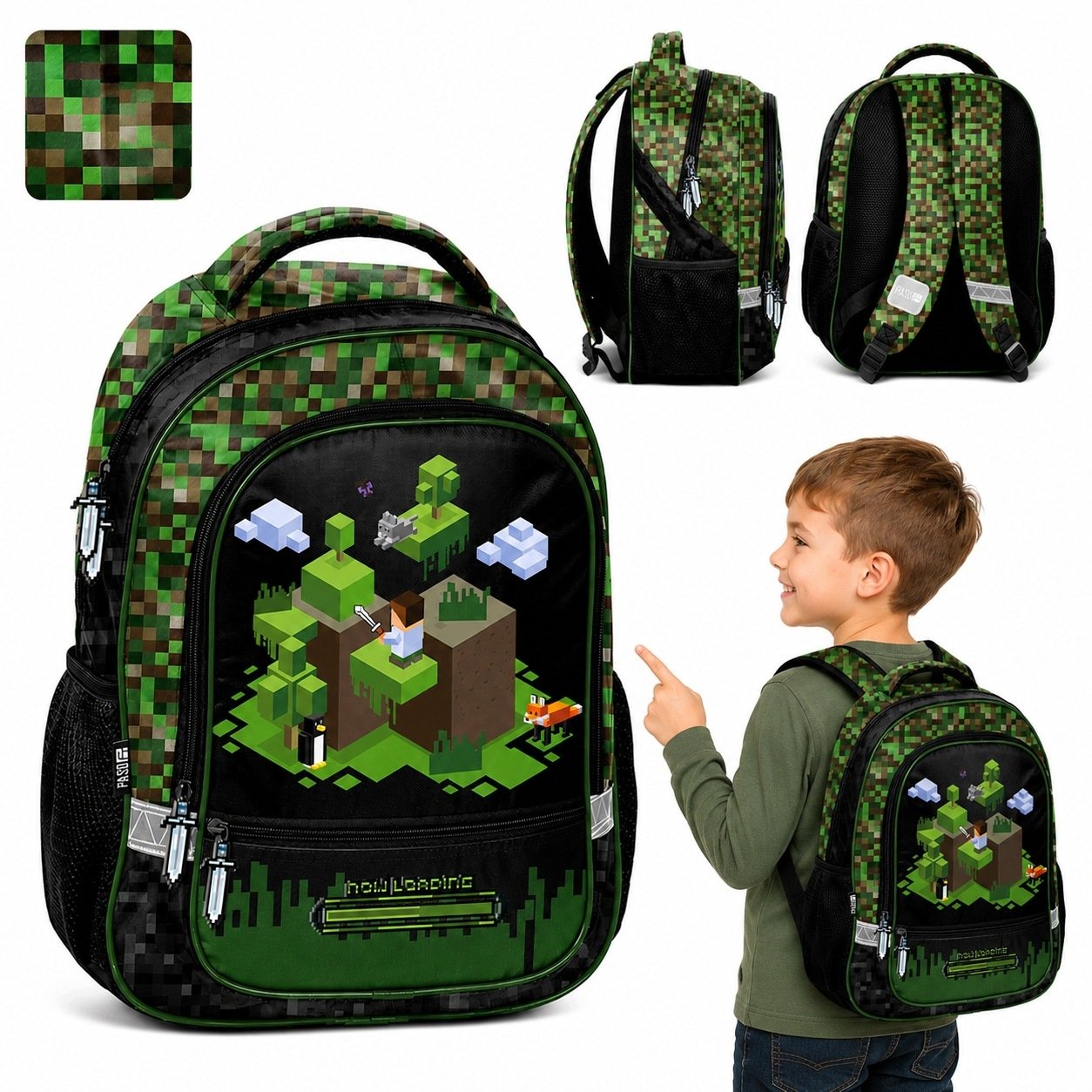 Plecak Szkolny Młodzieżowy Dla Chłopca Minecraft 19L Klasa 1-3 Piksele Paso