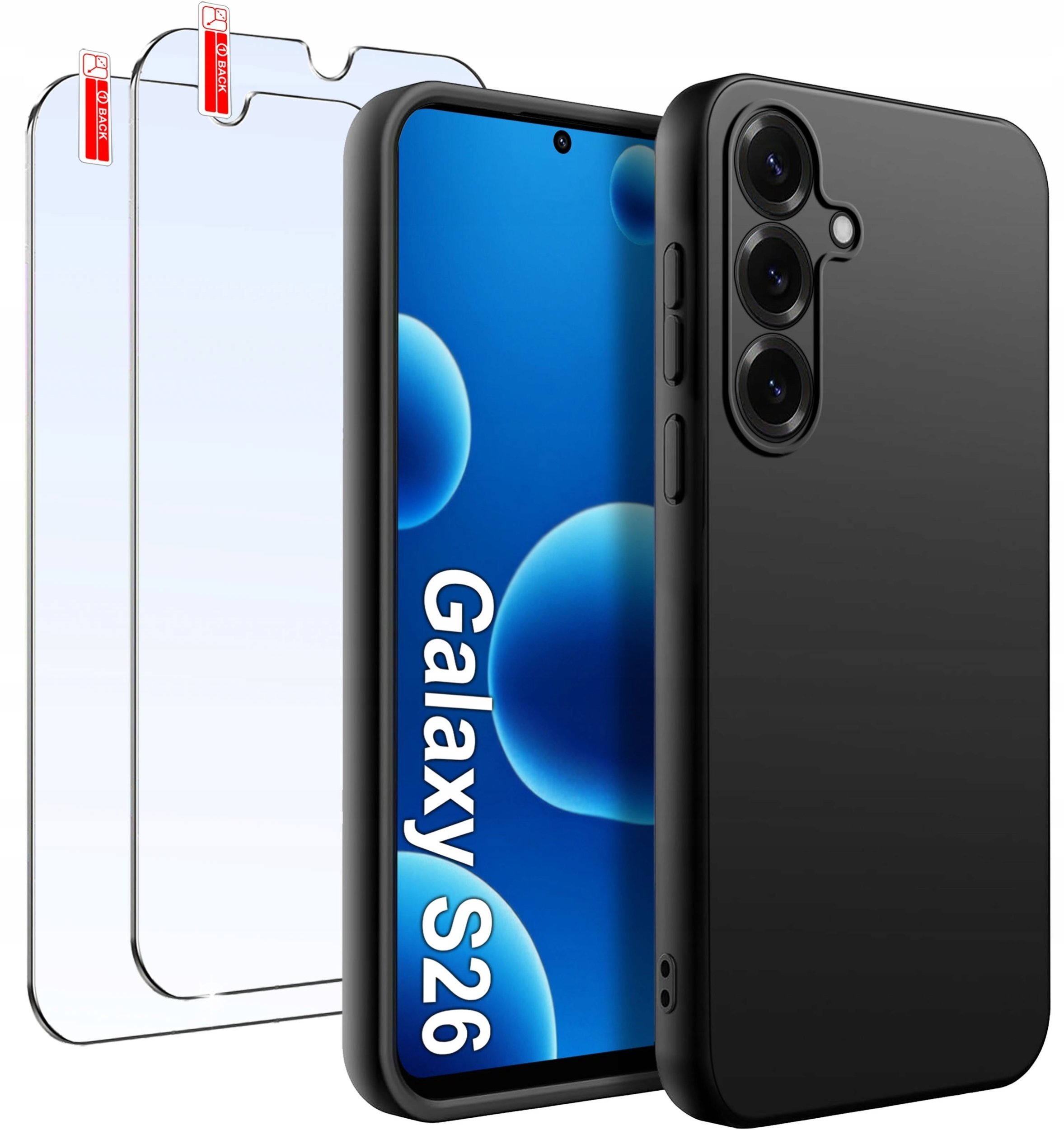 krainaGSM Etui do Samsung S26 Matowe Czarne Silikon Slim 2 SZTUKI SZKŁO