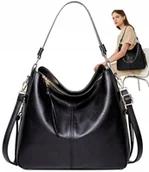 Torebki damskie - Torebka Skórzana Damska Czarna Miejska Pojemna A4 - miniaturka - grafika 1