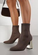 Botki damskie - Brązowe Skarpetkowe Botki VICES na Słupku w Eleganckim Stylu Rarana - miniaturka - grafika 1