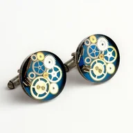 Spinki do mankietów i krawatów - Drobiny Czasu, Spinki do mankietów, Steam dream old silver - blue - miniaturka - grafika 1