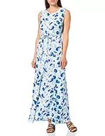 Sukienki - Taifun Damska lniana sukienka z krótkim rękawem, krótka, jednokolorowa, do kolan, Blue Curacao wzór, 44 - miniaturka - grafika 1
