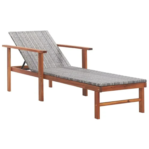 Leżak polirattanowy szary 200 x 55 x 56 cm z drewna akacjowego