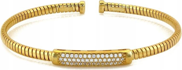 Srebrna 925 sztywna bransoletka bangle pozłacana z białymi cyrkoniami 18cm