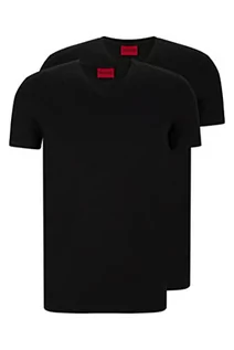 Koszulki męskie - HUGO Męski T-shirt w kształcie litery V, dwupak z elastycznej bawełny dżersejowej z dekoltem w serek, Schwarz (Black 001), XS - grafika 1